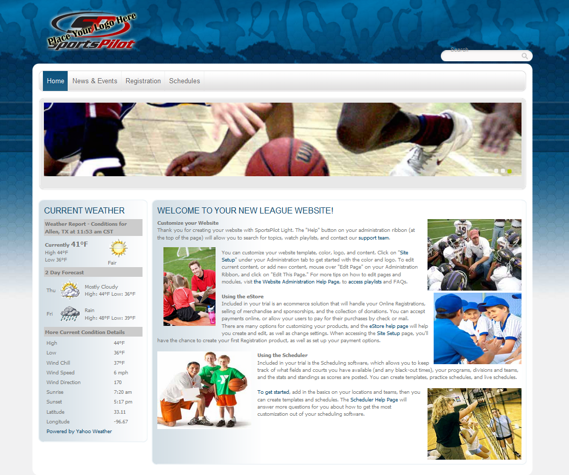 sports league website sample